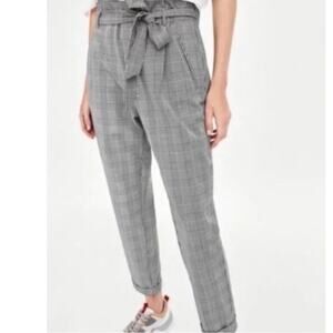 Zara Tafaluc Collection Black & White Plaid Paperbag  High Waist Women XS Preppy